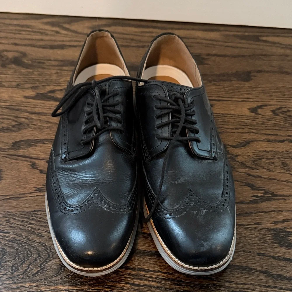 Cole Haan Black Leather Wingtip Oxfords